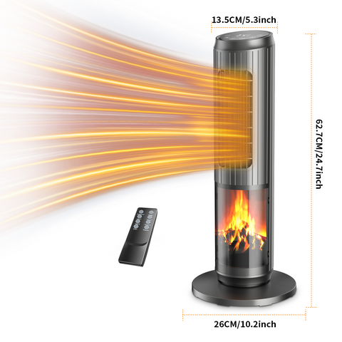 Dolaso 25" PTC Ceramic Tower Space Heater with Thermostat & Remote